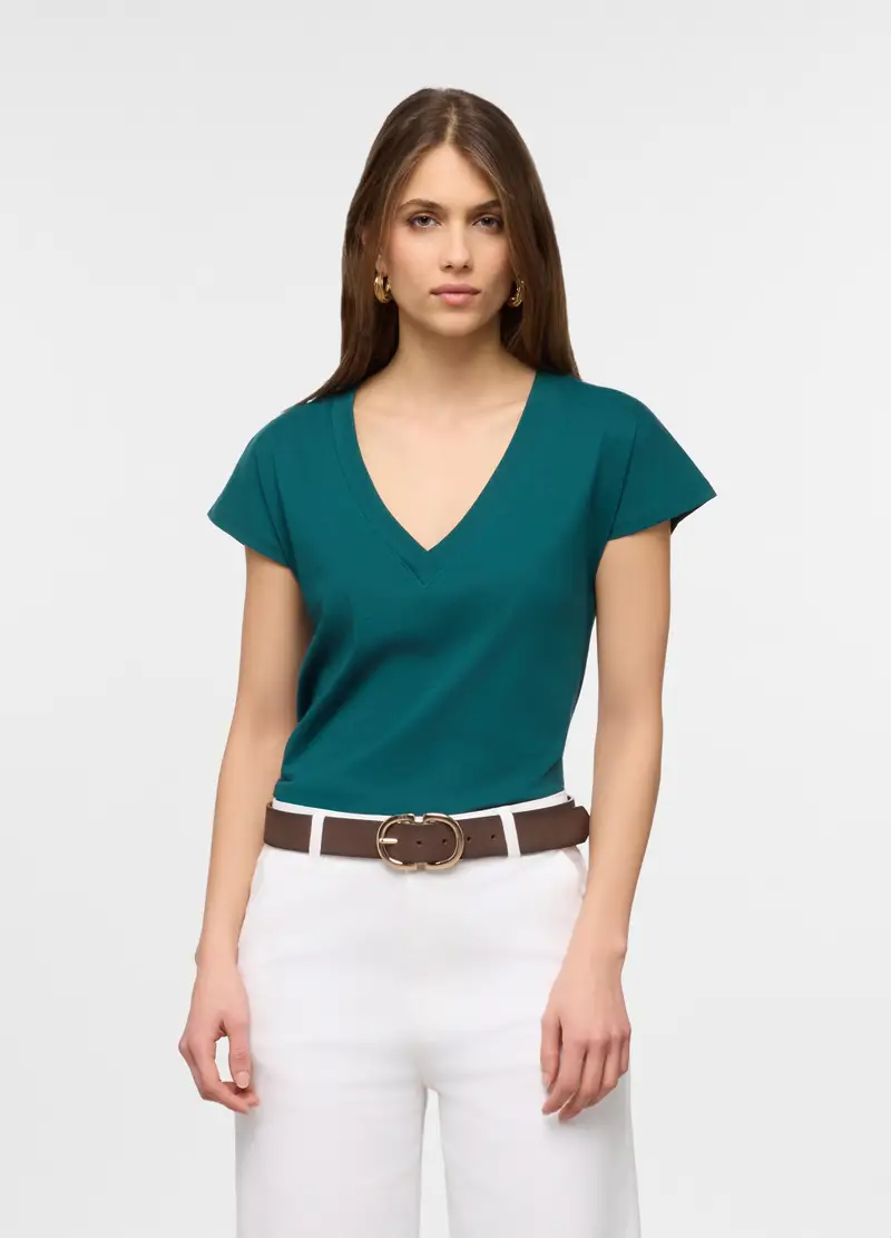 T-shirt Con Scollo A V Donna, Verde smeraldo