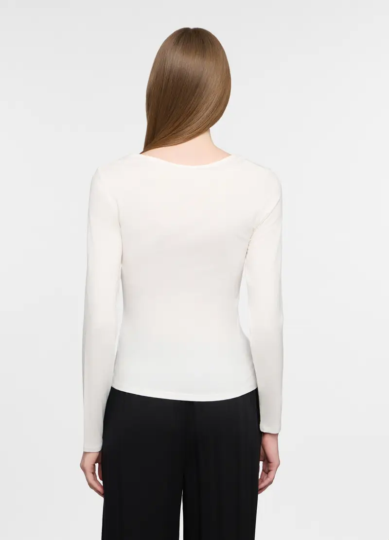 T-shirt Con Scollo A V Stretch Donna, Bianco gesso miniatura 2