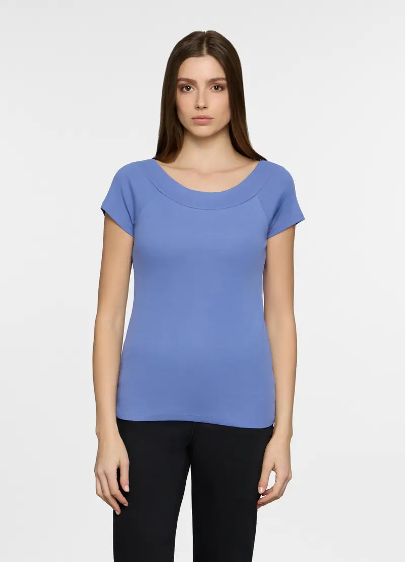 T-shirt Con Scollo Rotondo In Costina Donna, Viola lilla