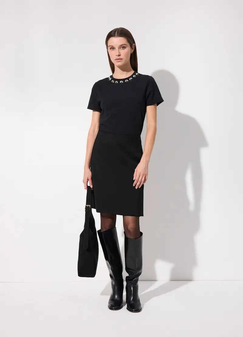 T-shirt Gioiello In Cotone Stretch Donna, Unisex, Nero