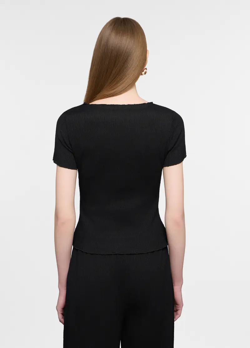 T-shirt Girocollo Crepe Donna, Nero miniatura 2