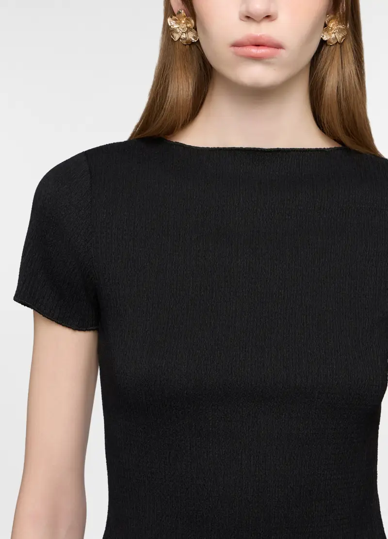 T-shirt Girocollo Crepe Donna, Nero miniatura 3