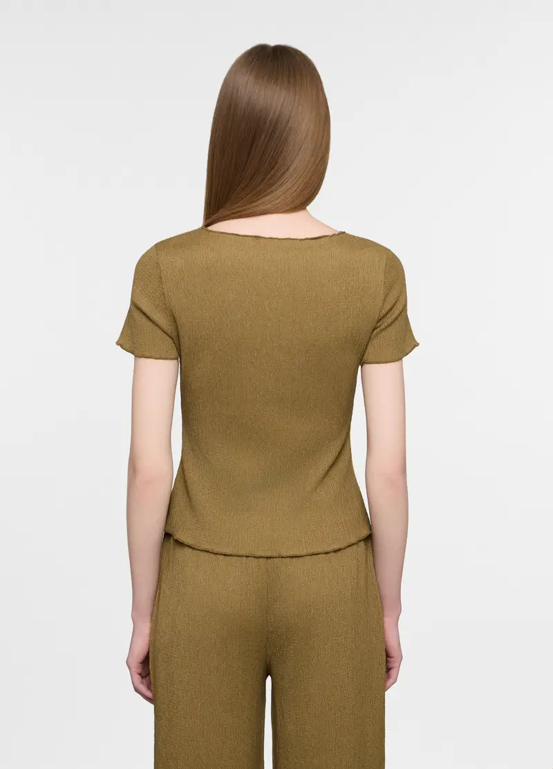 T-shirt Girocollo Crepe Donna, Verde oliva miniatura 2