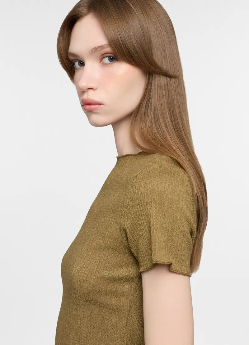 T-shirt Girocollo Crepe Donna, Verde oliva miniatura 3