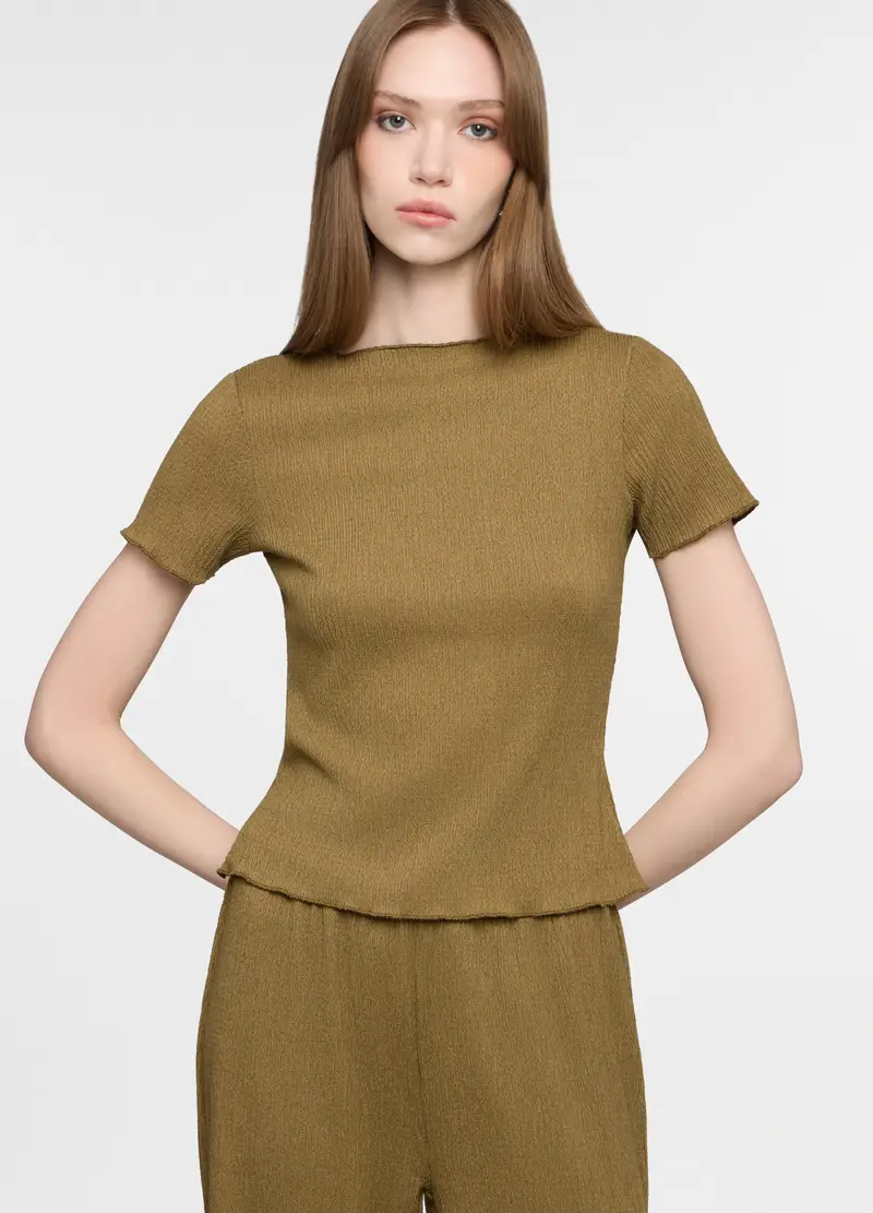 T-shirt Girocollo Crepe Donna, Verde oliva