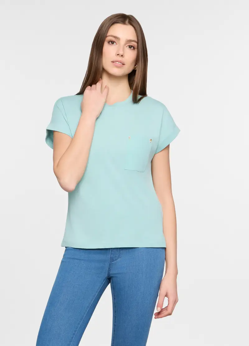 T-shirt Girocollo Donna, Azzurro acqua