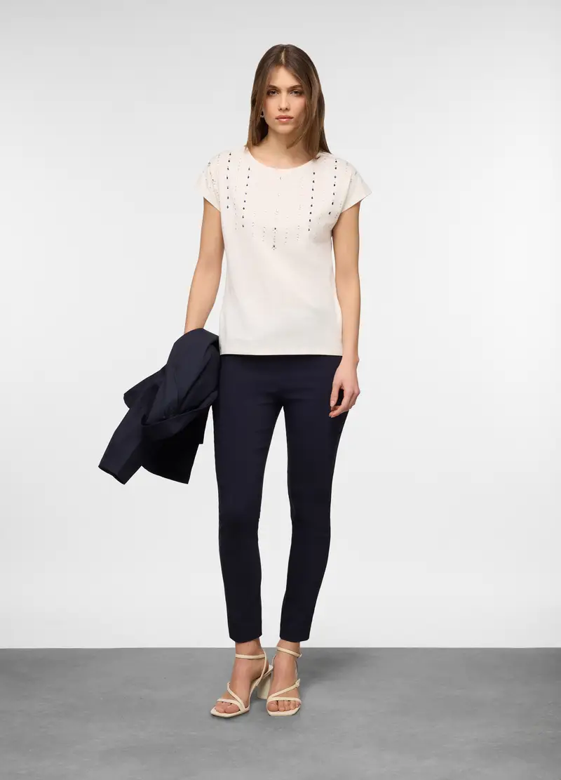 T-shirt Girocollo Donna, Bianco avorio