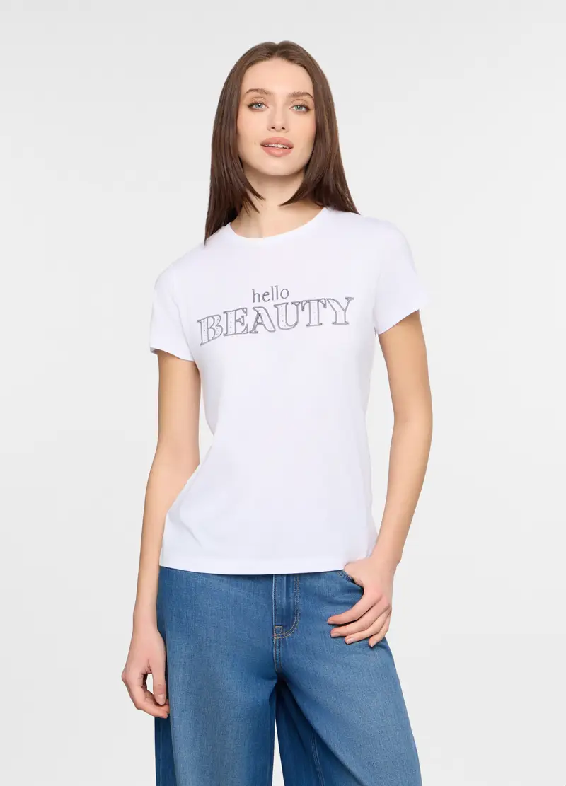 T-shirt Girocollo Donna, Bianco gesso