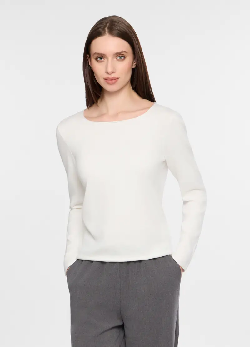 T-shirt Girocollo Donna, Bianco gesso