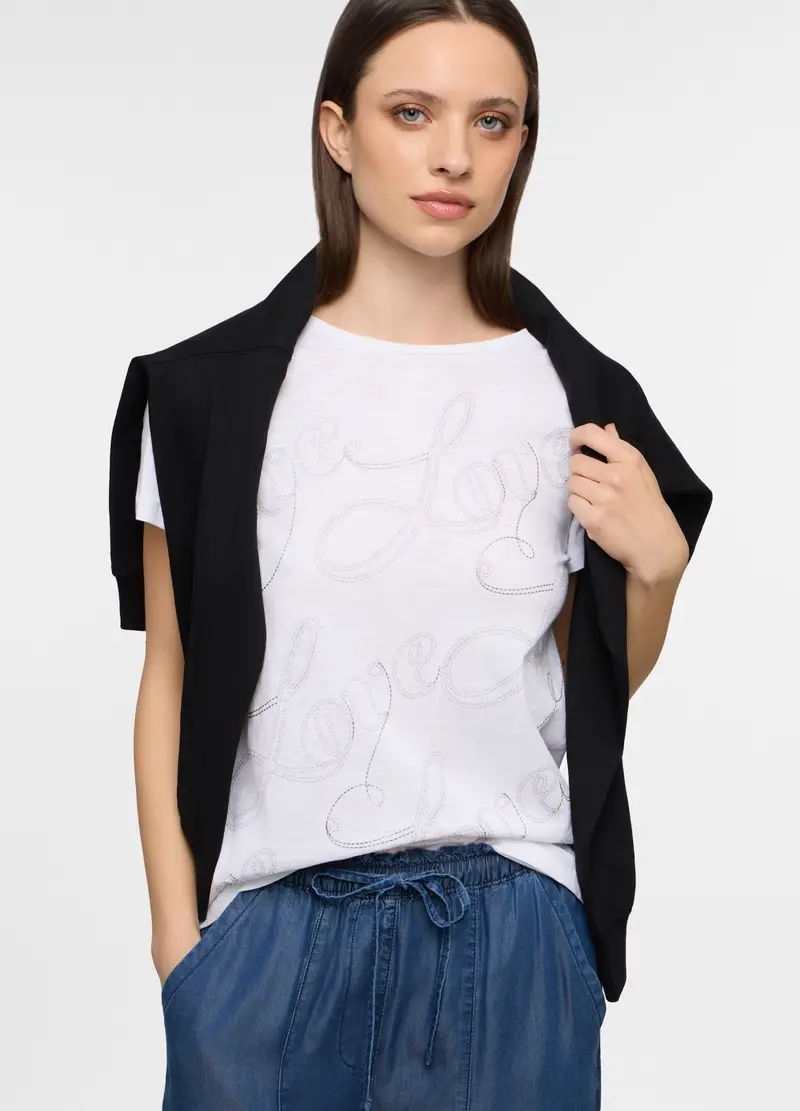 T-shirt Girocollo Donna, Bianco gesso