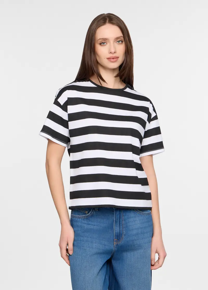 T-shirt Girocollo Donna, Bianco/Nero