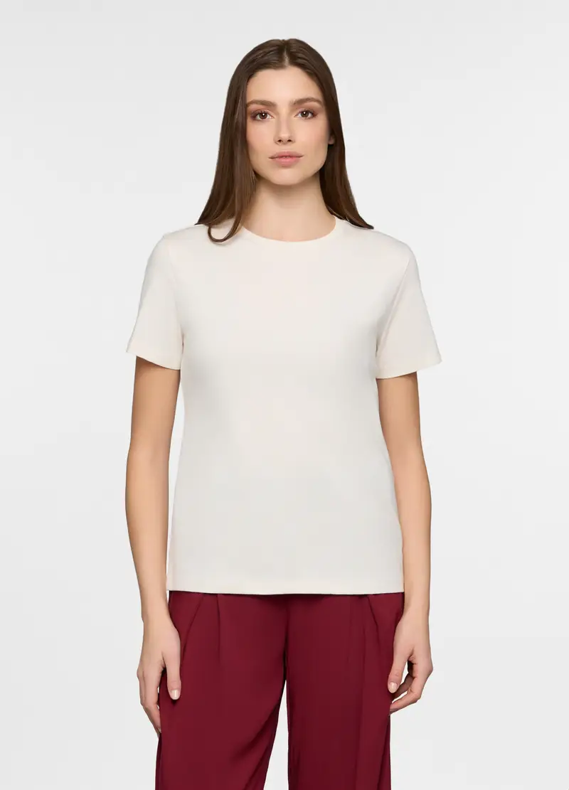 T-shirt Girocollo Donna, Bianco panna