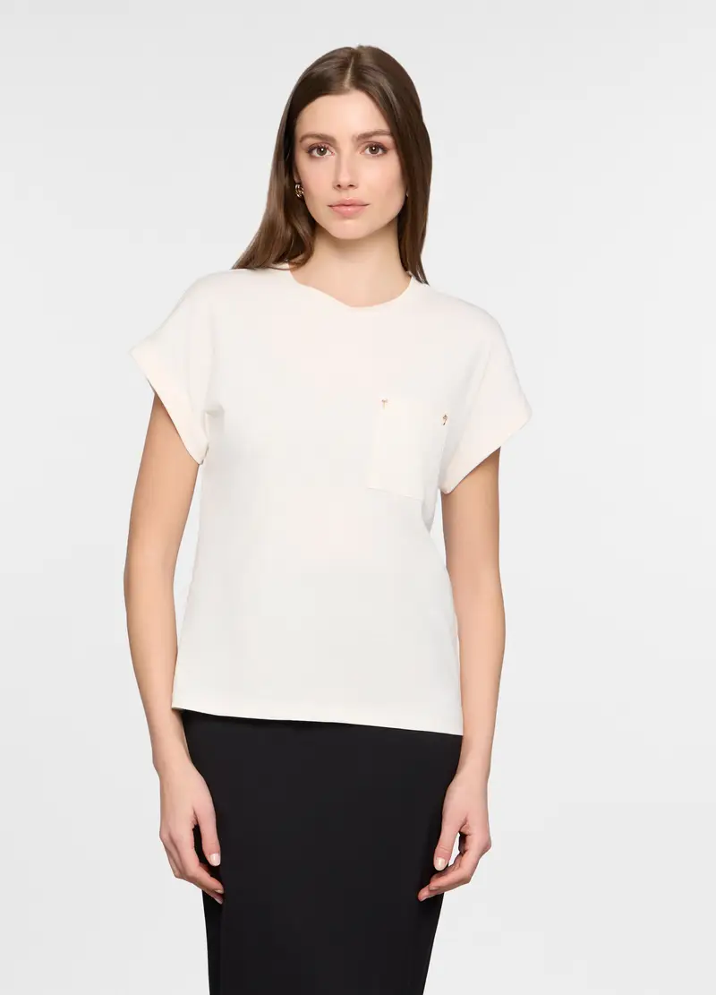 T-shirt Girocollo Donna, Bianco panna
