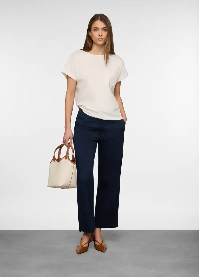 T-shirt Girocollo Donna, Bianco panna