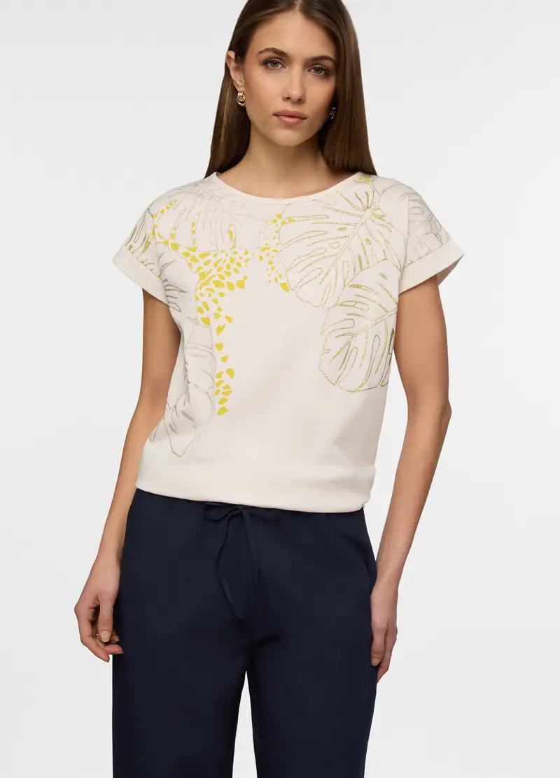 T-shirt Girocollo Donna, Bianco panna