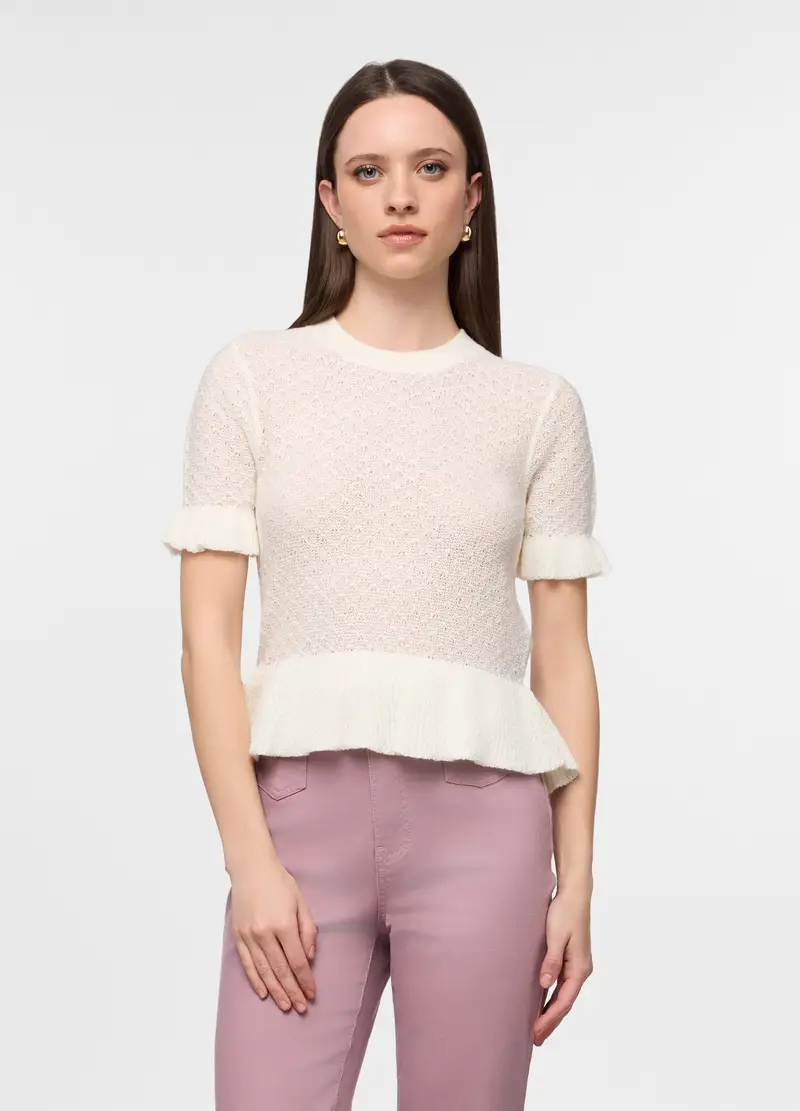 T-shirt Girocollo Donna, Bianco panna