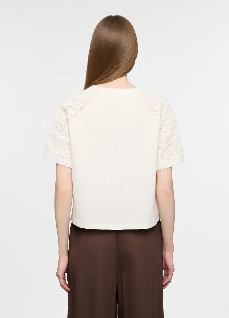 T-shirt Girocollo Donna, Bianco panna miniatura 2