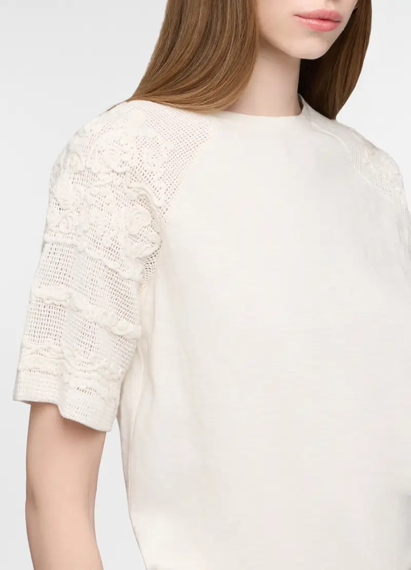 T-shirt Girocollo Donna, Bianco panna miniatura 3