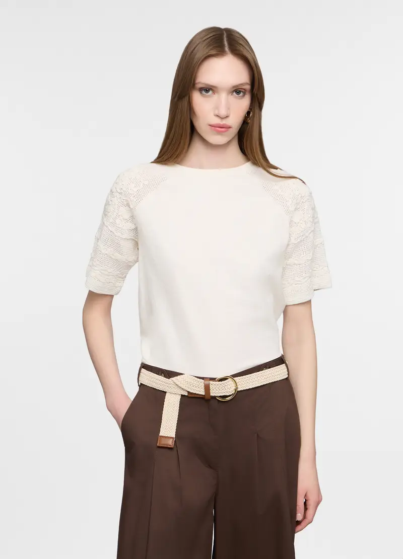 T-shirt Girocollo Donna, Bianco panna