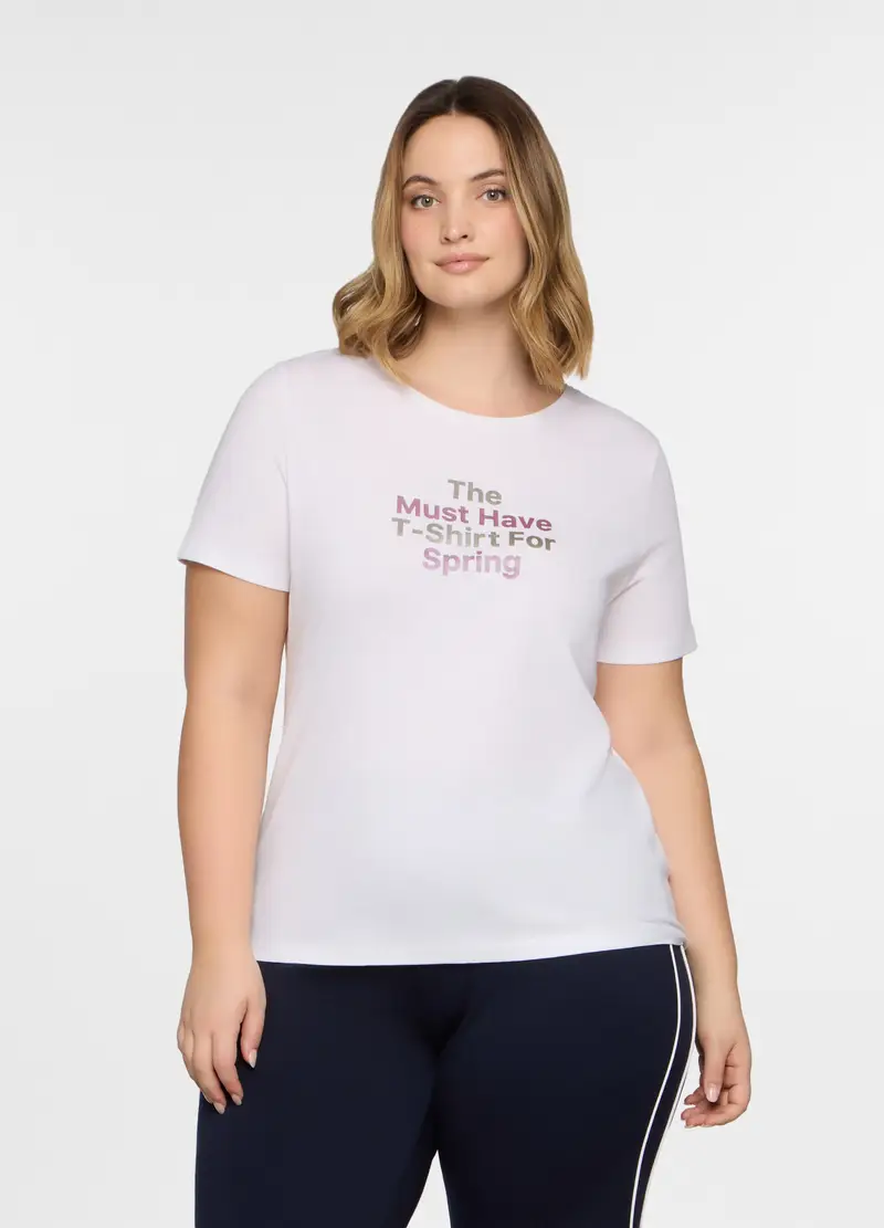 T-shirt Girocollo Donna Curvy, Bianco