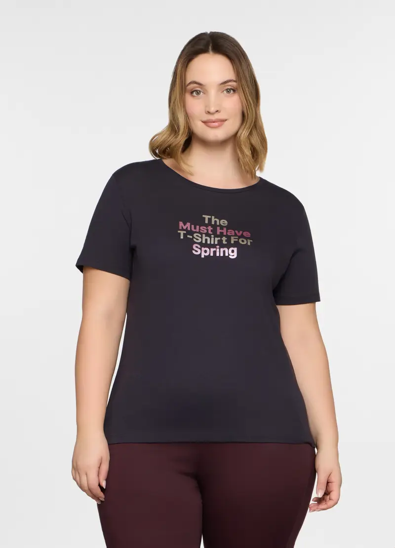 T-shirt Girocollo Donna Curvy, Grigio scuro