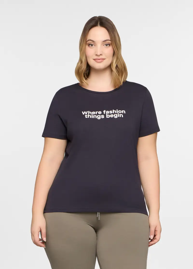 T-shirt Girocollo Donna Curvy, Grigio scuro