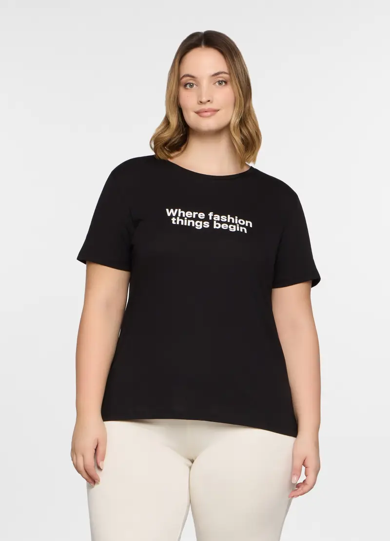 T-shirt Girocollo Donna Curvy, Nero