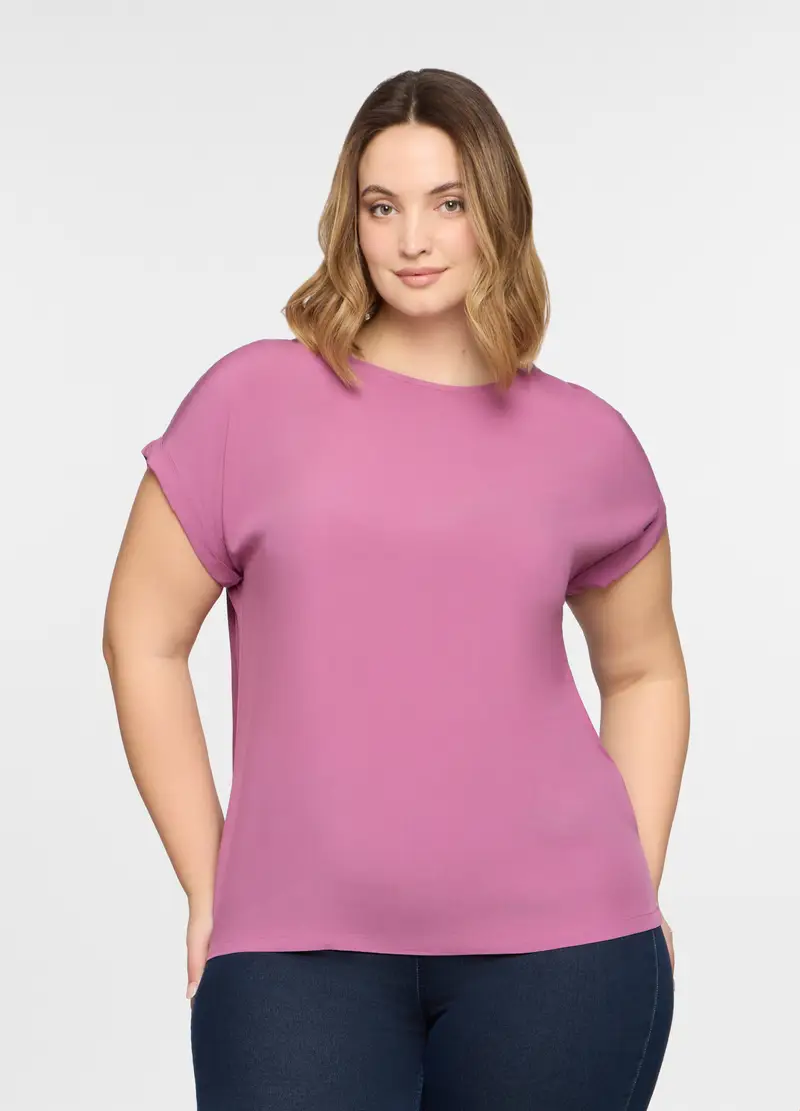 T-shirt Girocollo Donna Curvy, Rosa pastello