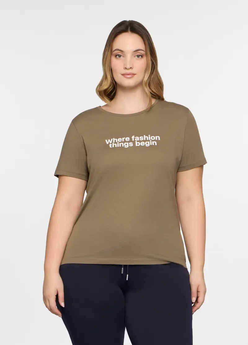 T-shirt Girocollo Donna Curvy, Verde oliva