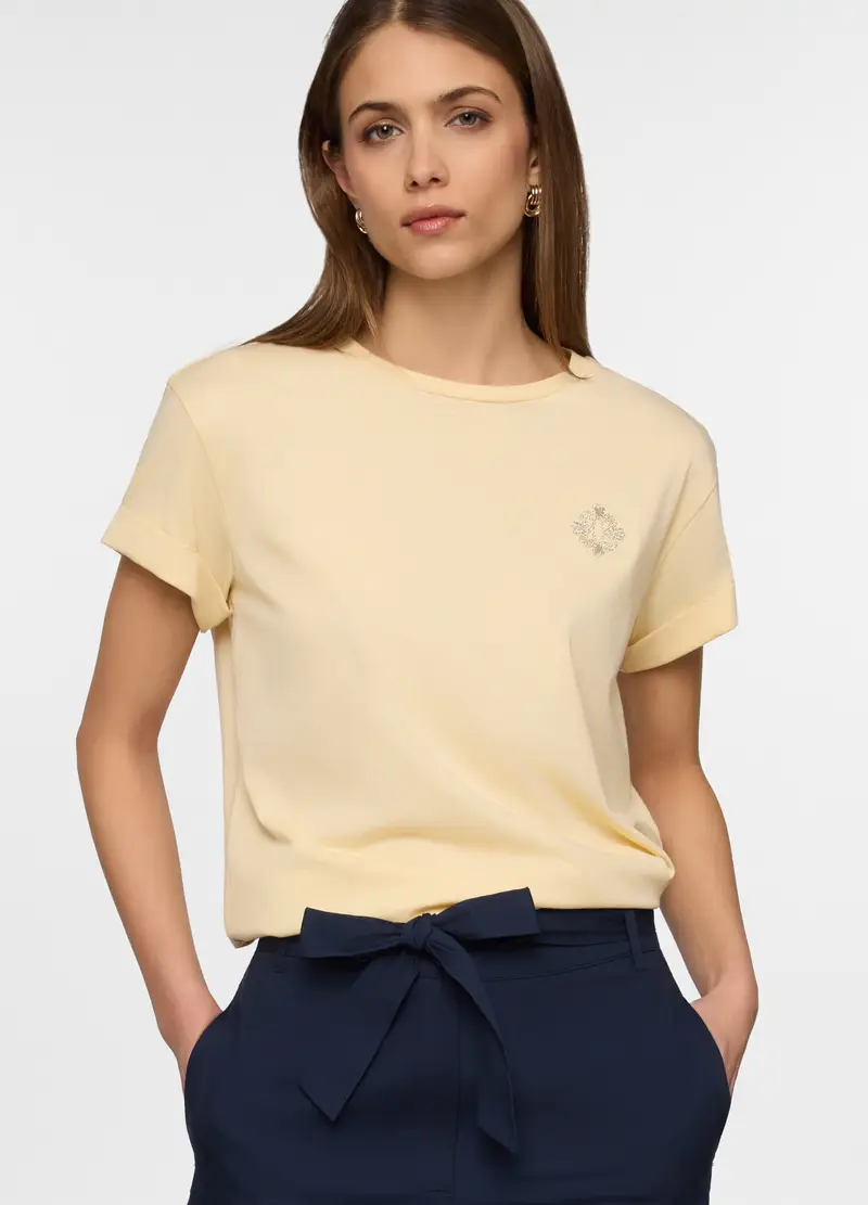 T-shirt Girocollo Donna, Giallo champagne