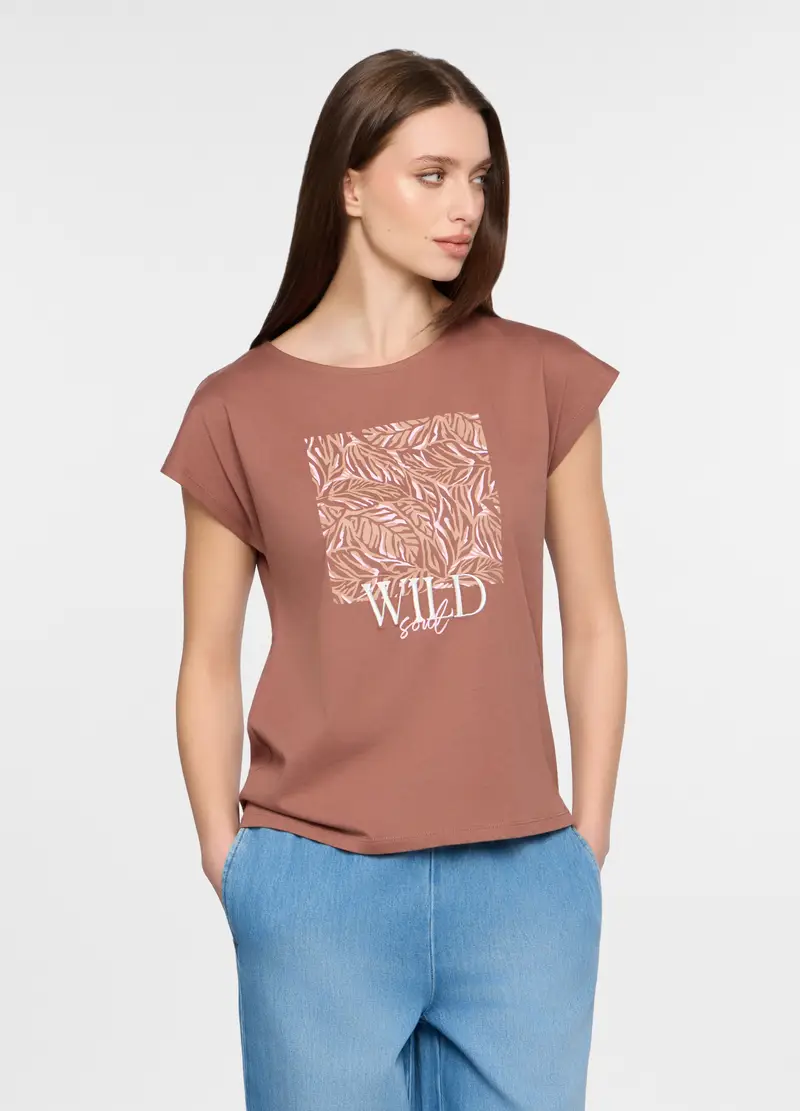 T-shirt Girocollo Donna, Marrone chiaro