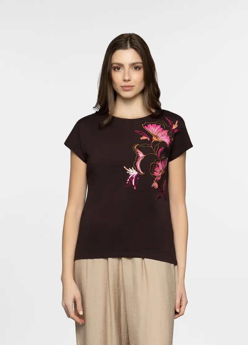 T-shirt Girocollo Donna, Marrone cioccolato