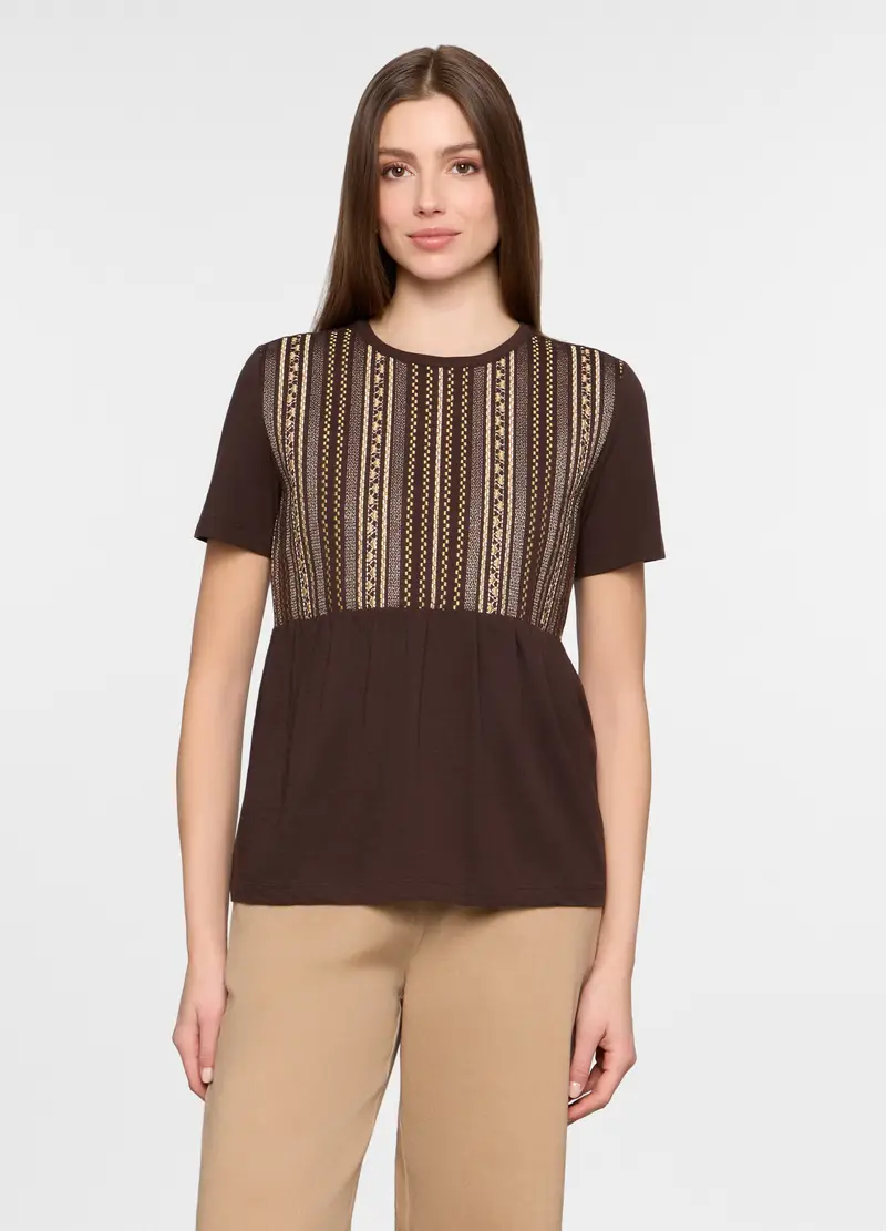 T-shirt Girocollo Donna, Marrone cioccolato