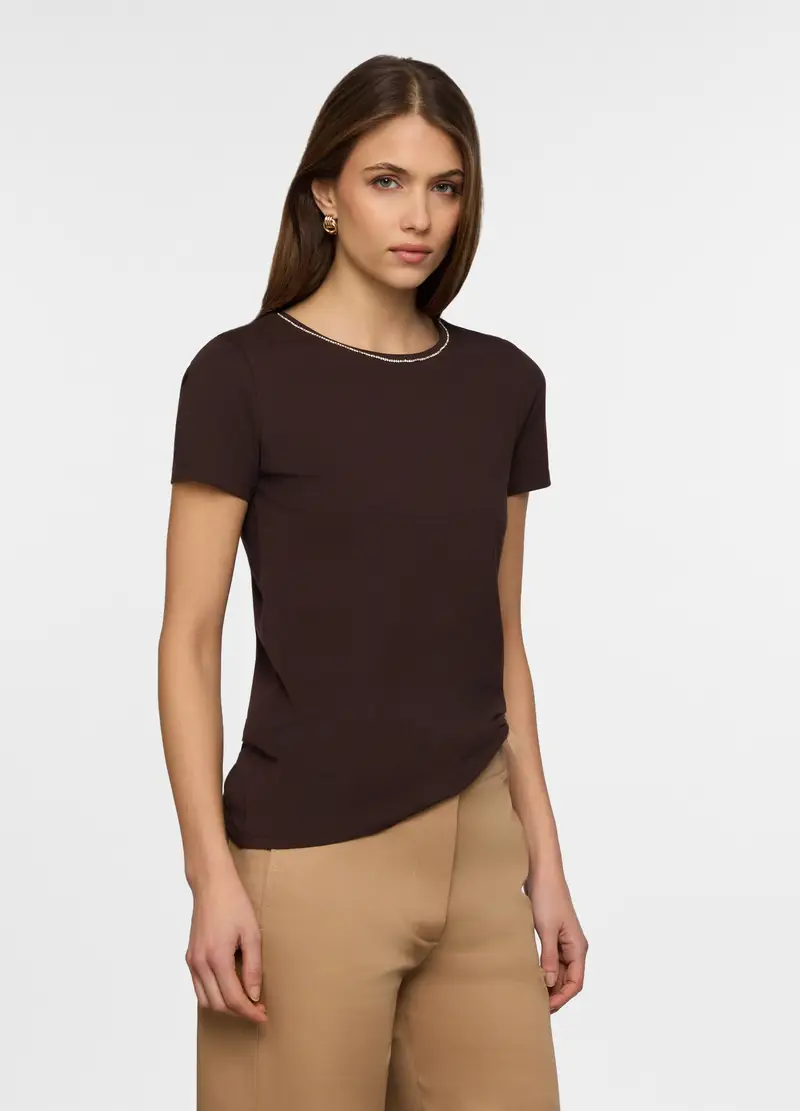T-shirt Girocollo Donna, Marrone cioccolato