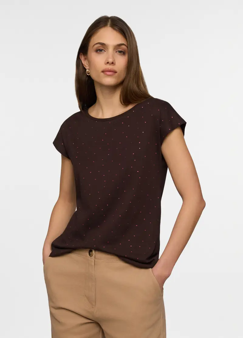 T-shirt Girocollo Donna, Marrone cioccolato