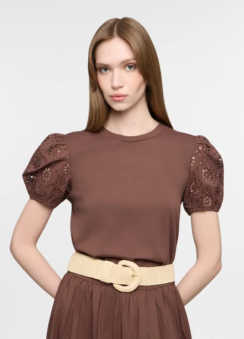 T-shirt Girocollo Donna, Marrone cioccolato