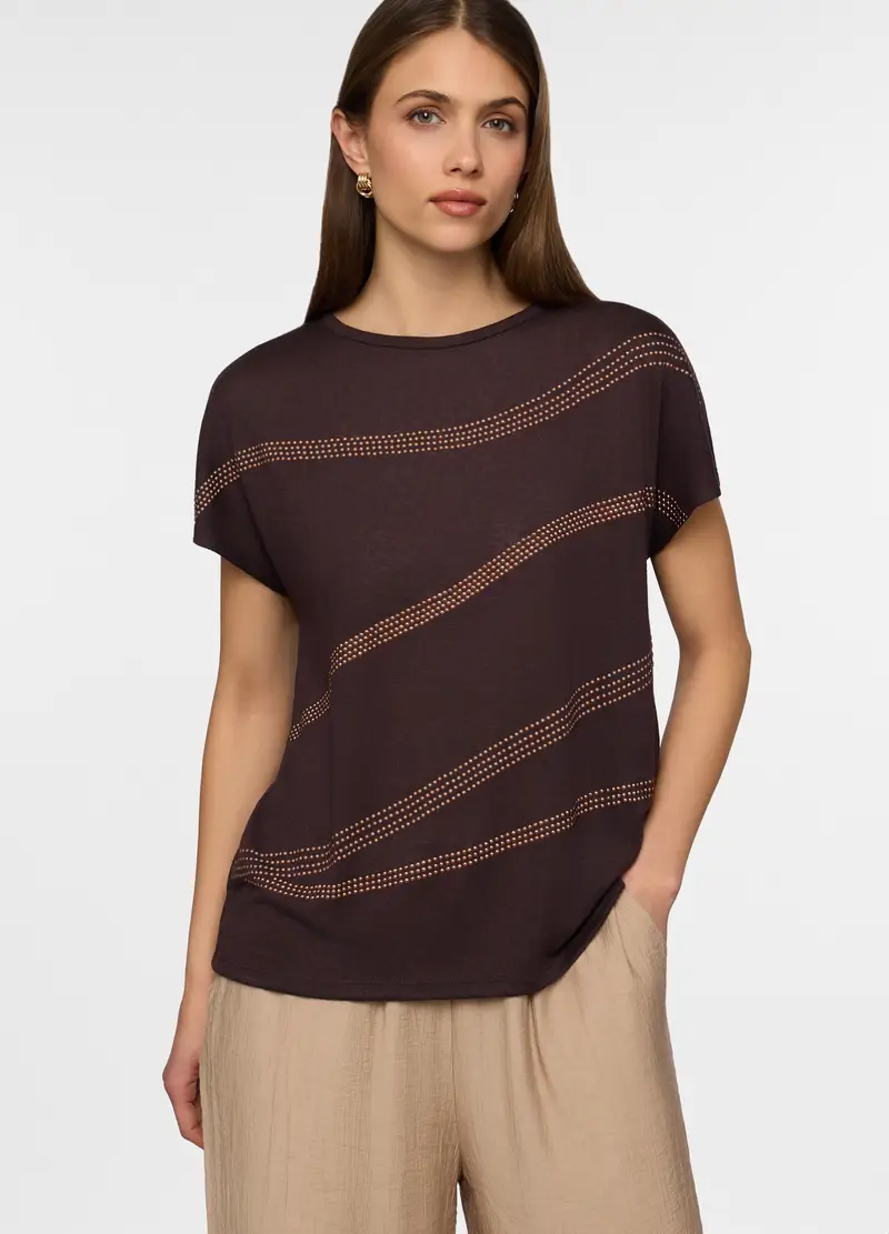 T-shirt Girocollo Donna, Marrone scuro