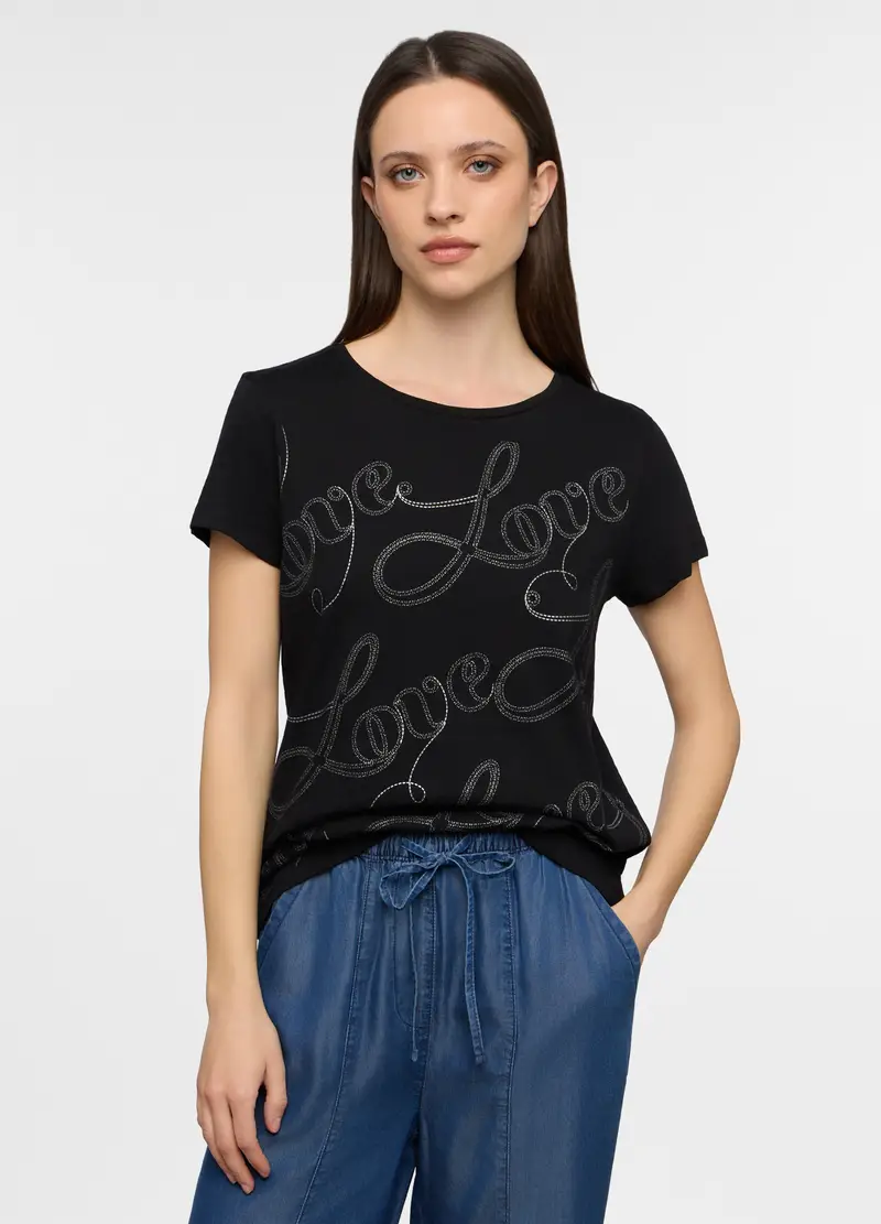 T-shirt Girocollo Donna, Nero