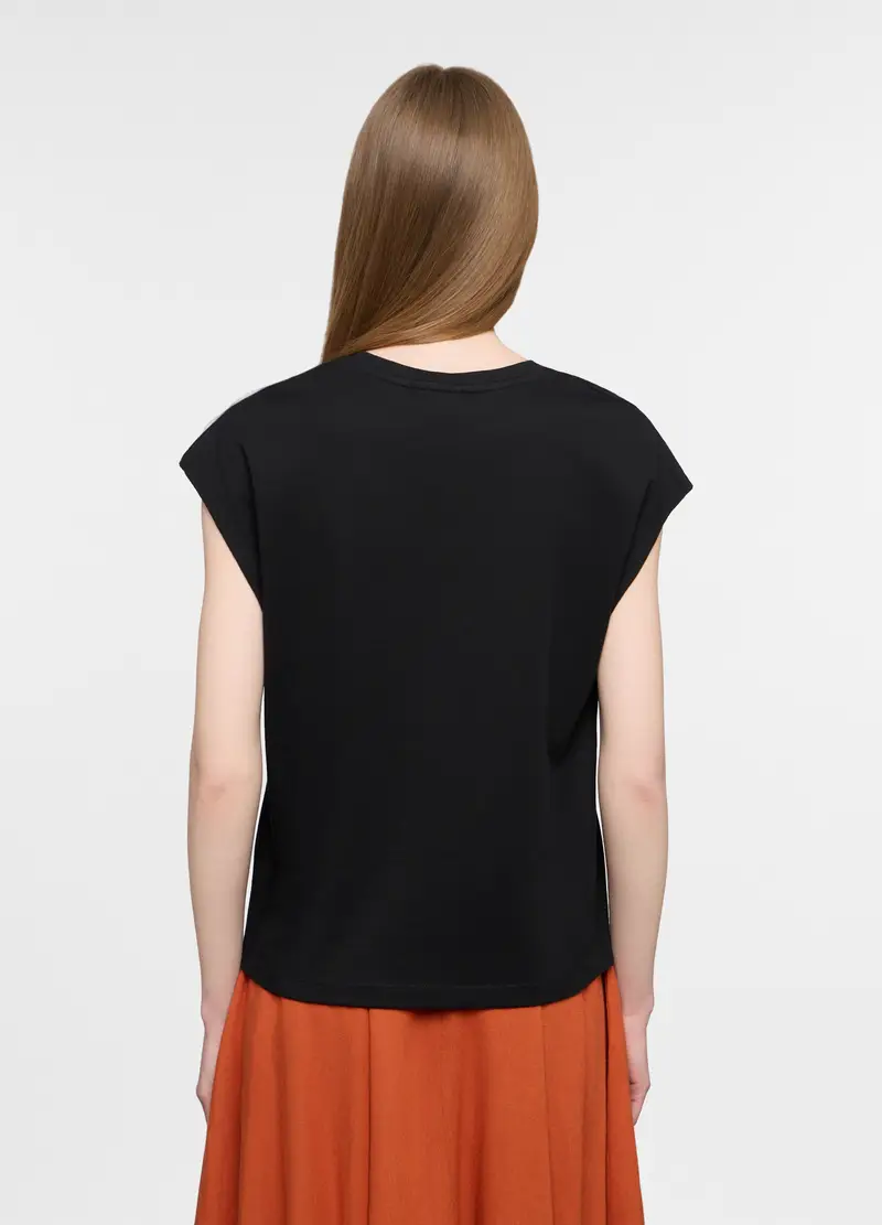 T-shirt Girocollo Donna, Nero stampa 1 miniatura 2