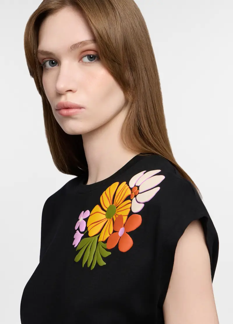 T-shirt Girocollo Donna, Nero stampa 1 miniatura 3