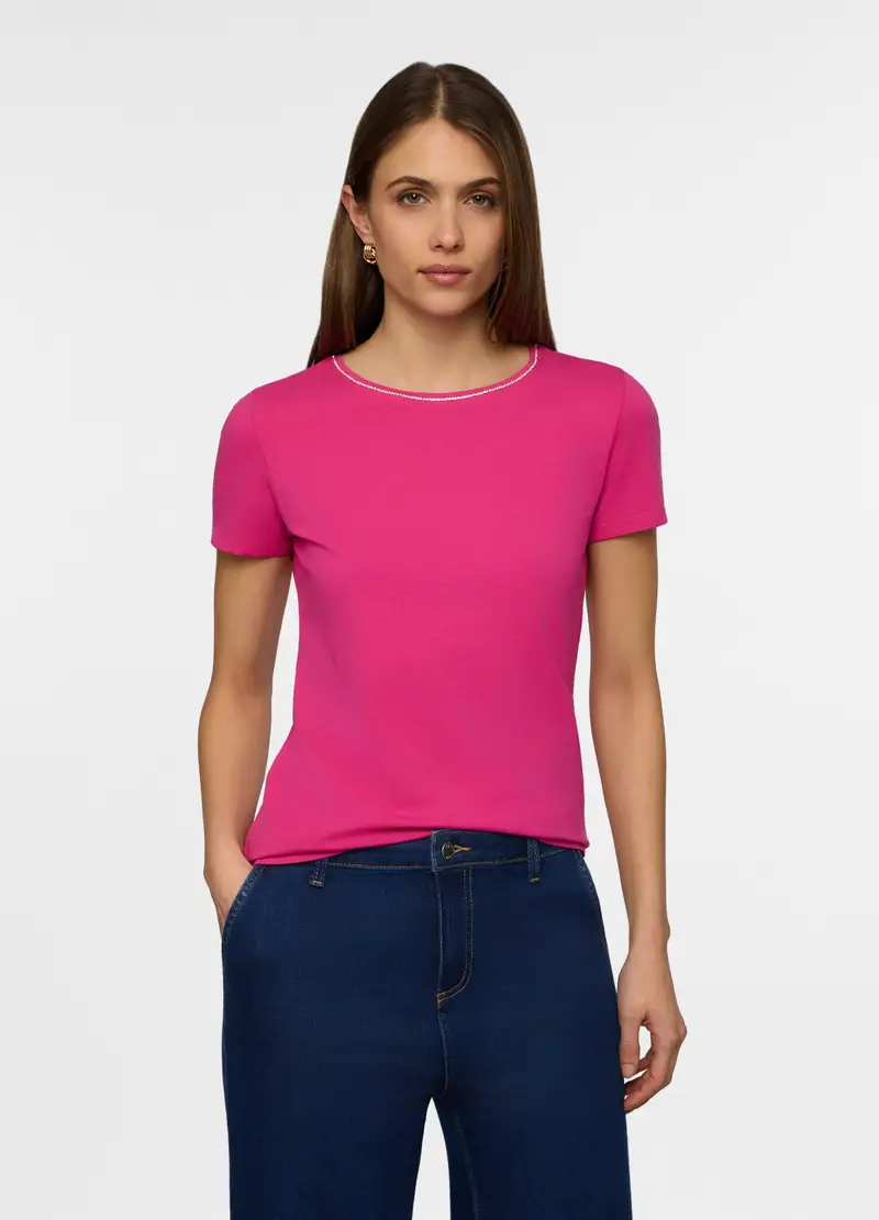 T-shirt Girocollo Donna, Rosa fuxia