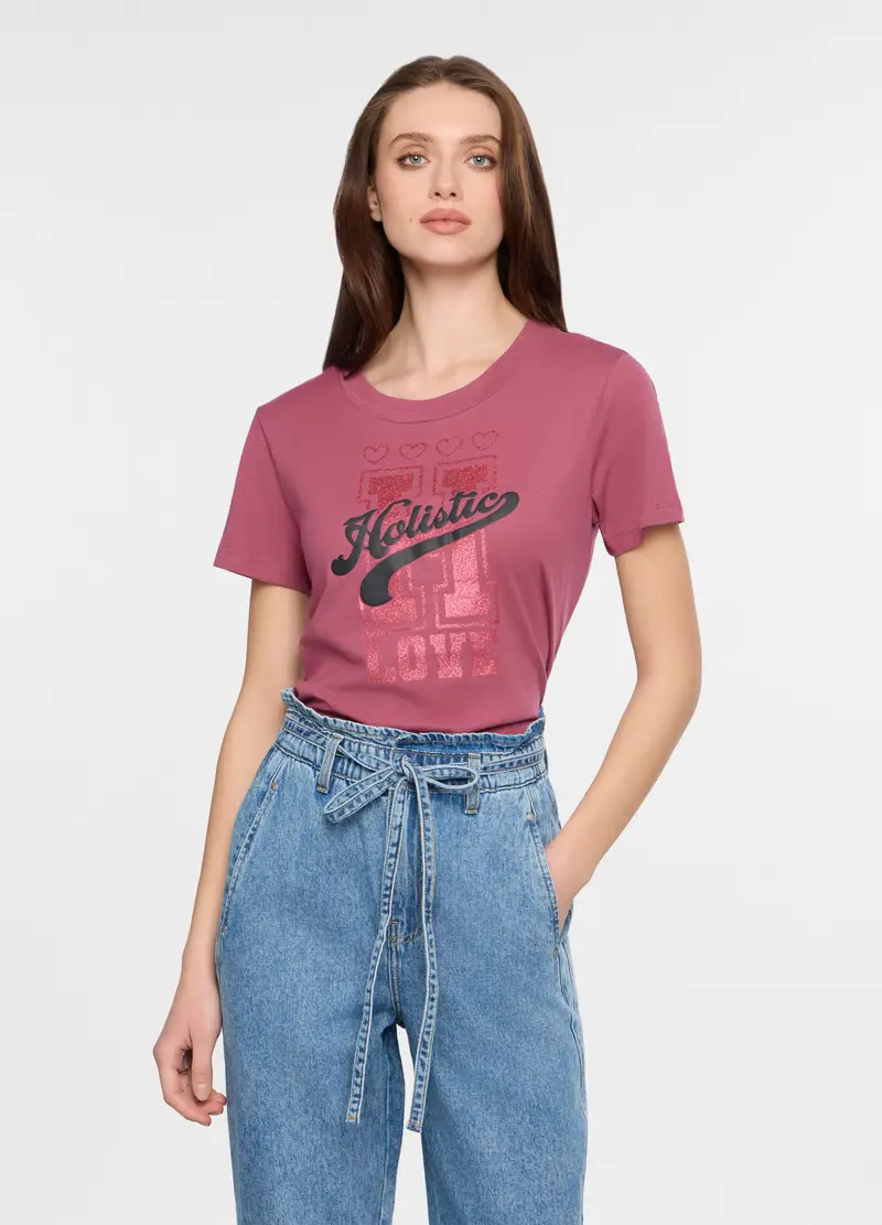 T-shirt Girocollo Donna, Rosa pastello