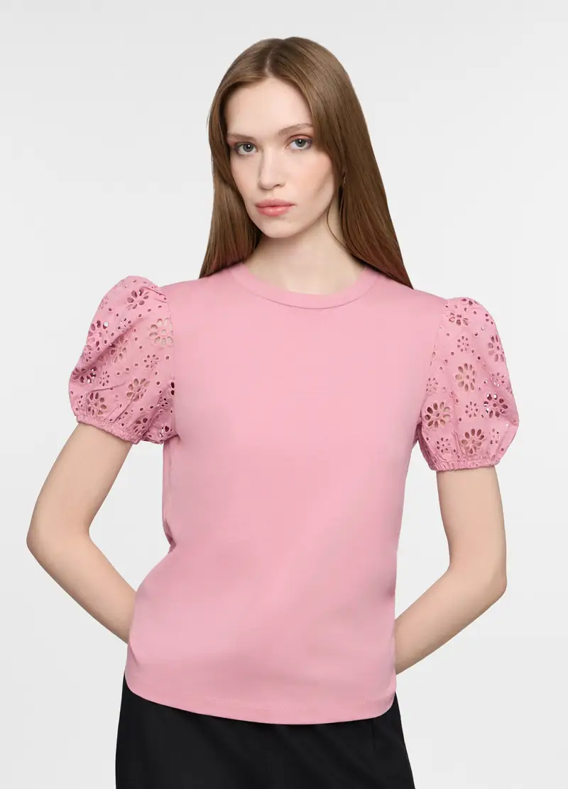 T-shirt Girocollo Donna, Rosa pastello