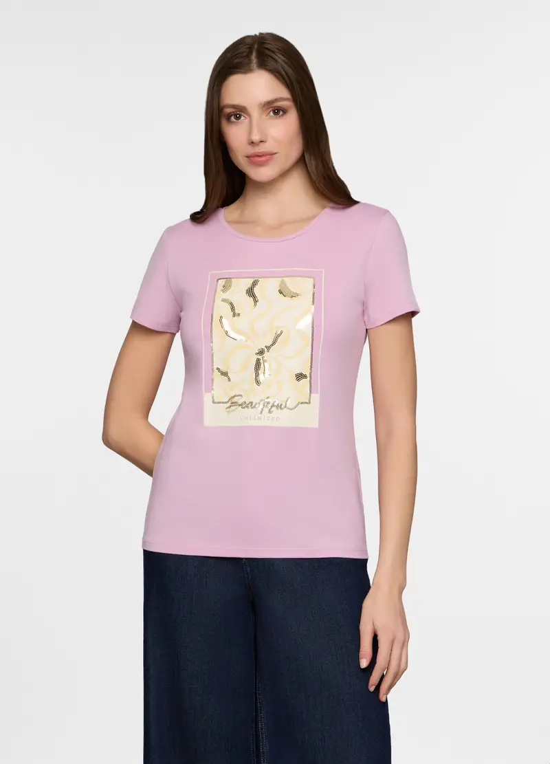 T-shirt Girocollo Donna, Rosa pastello