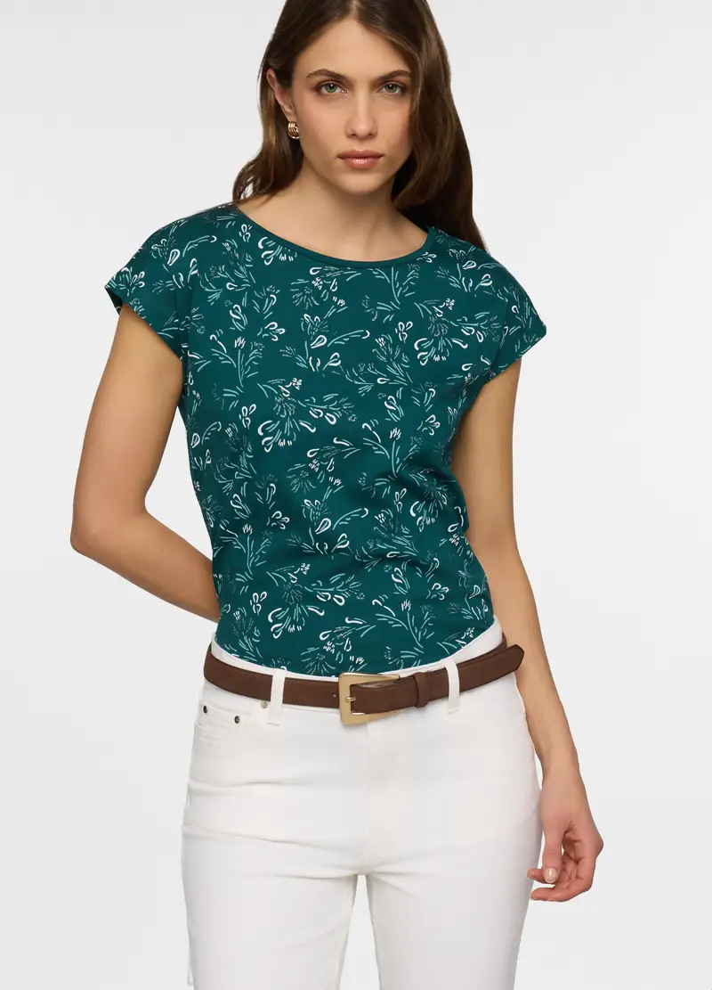 T-shirt Girocollo Donna, Verde ottanio