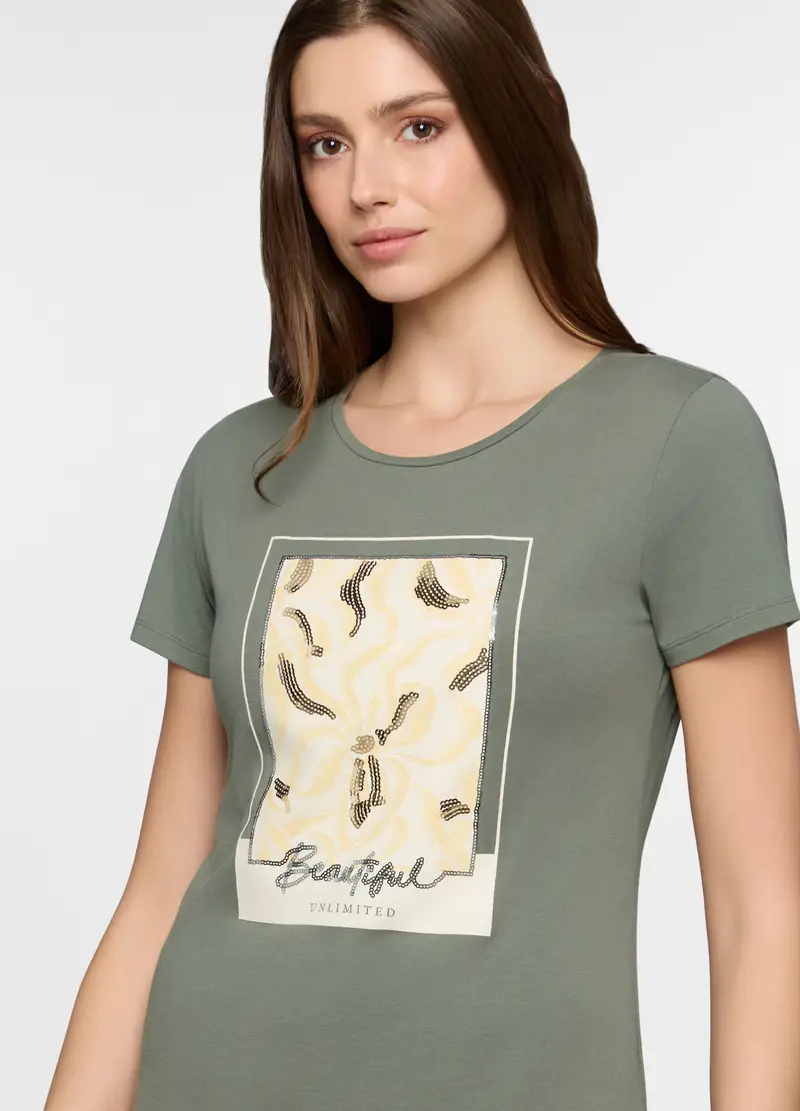 T-shirt Girocollo Donna, Verde salvia miniatura 3