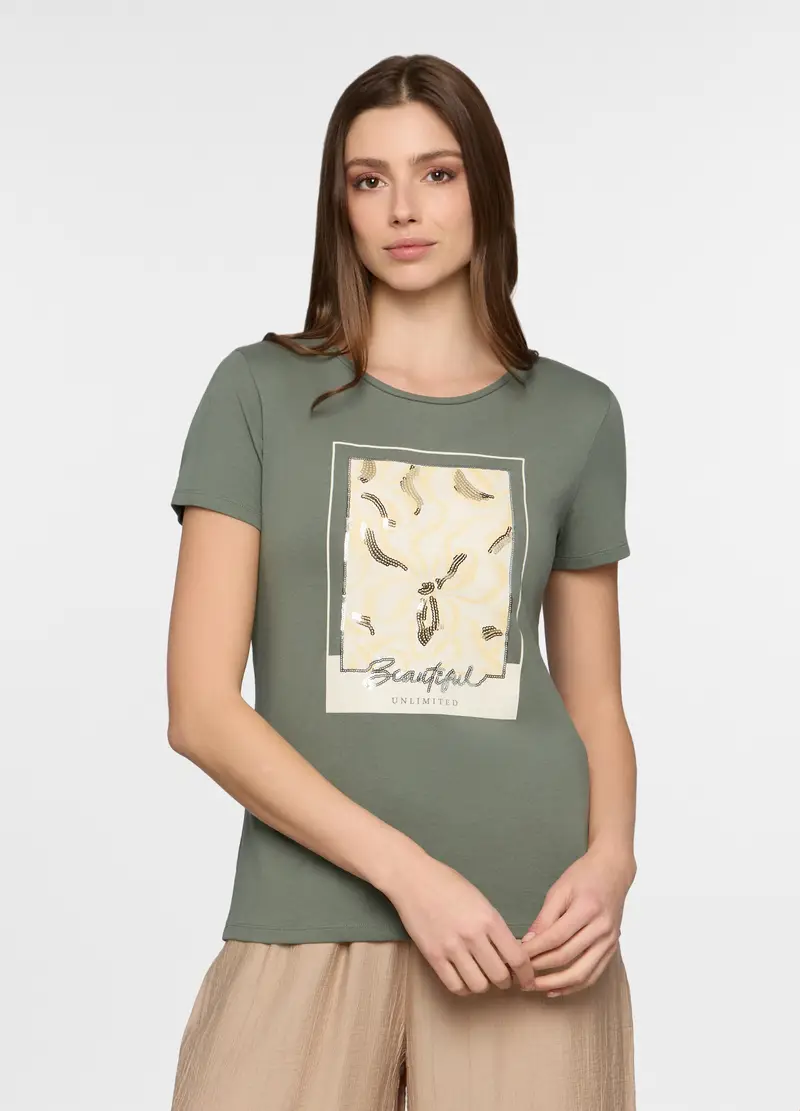 T-shirt Girocollo Donna, Verde salvia