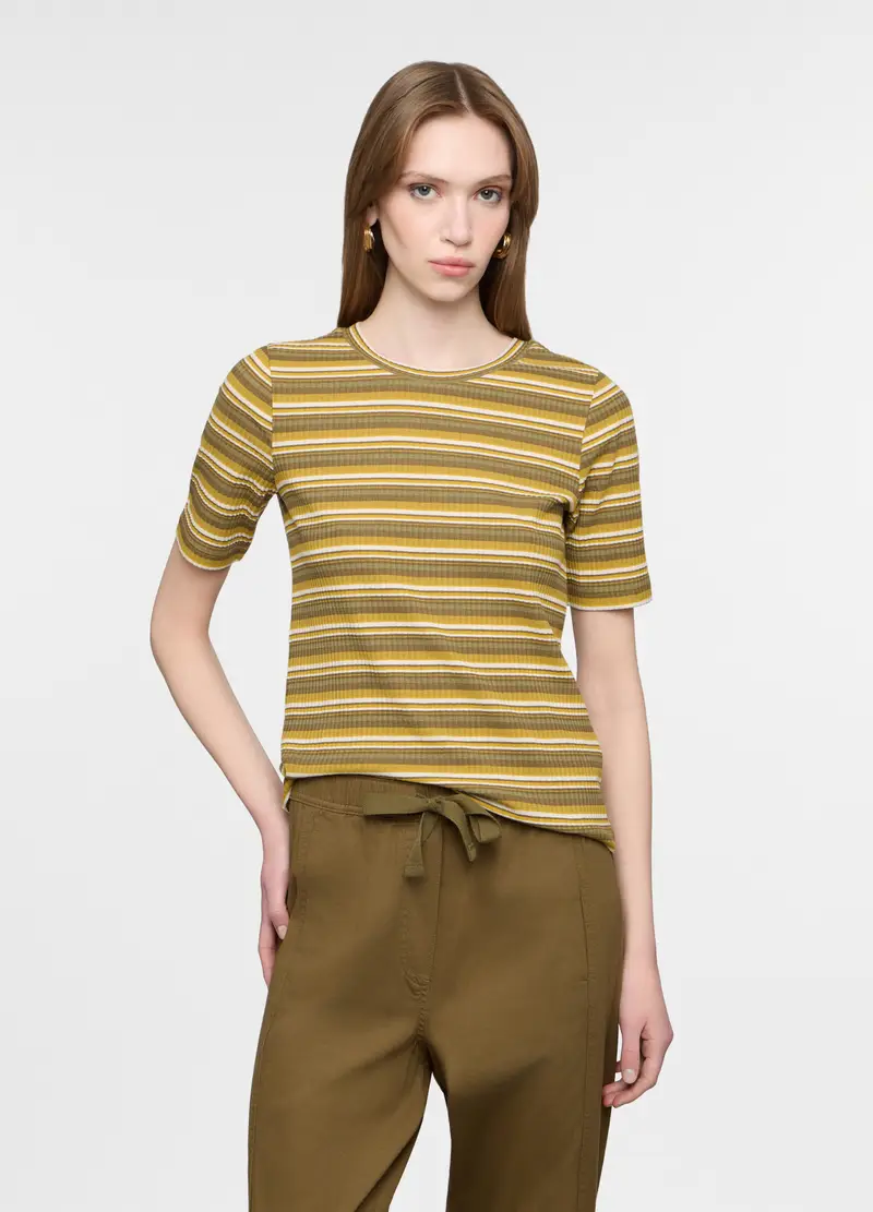 T-shirt Girocollo Fitted Donna, Bianco/Verde