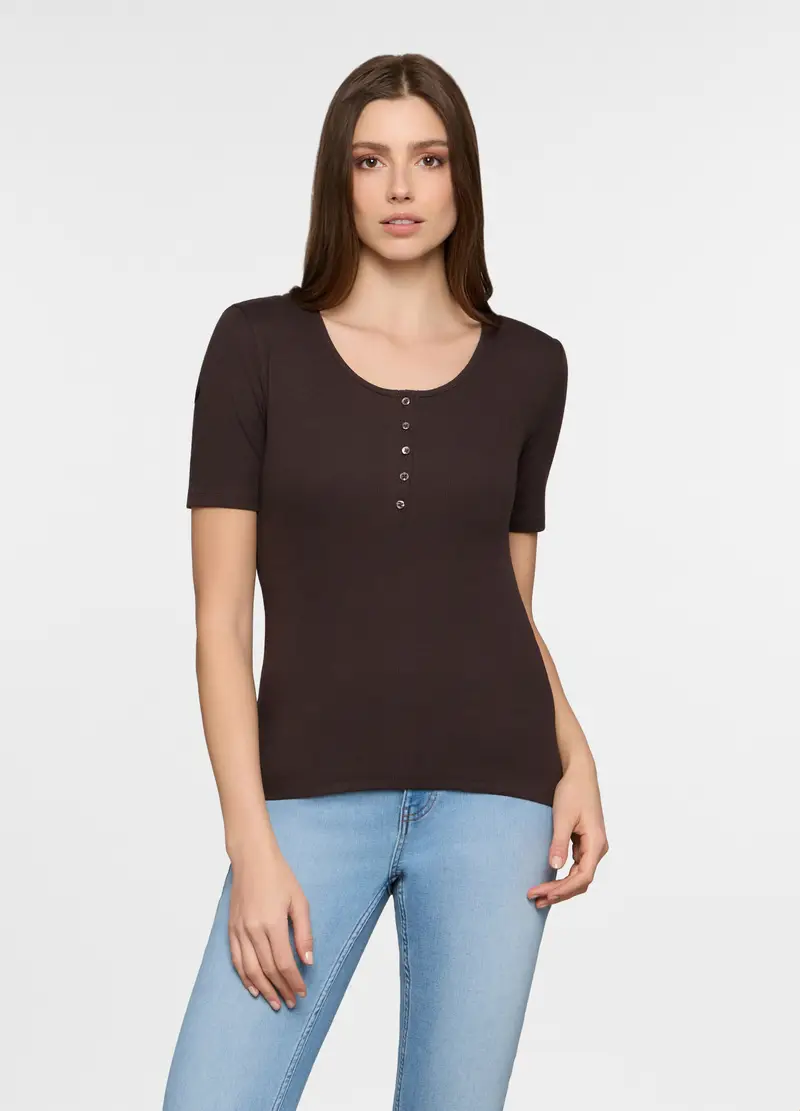 T-shirt Girocollo Fitted Donna, Marrone cioccolato