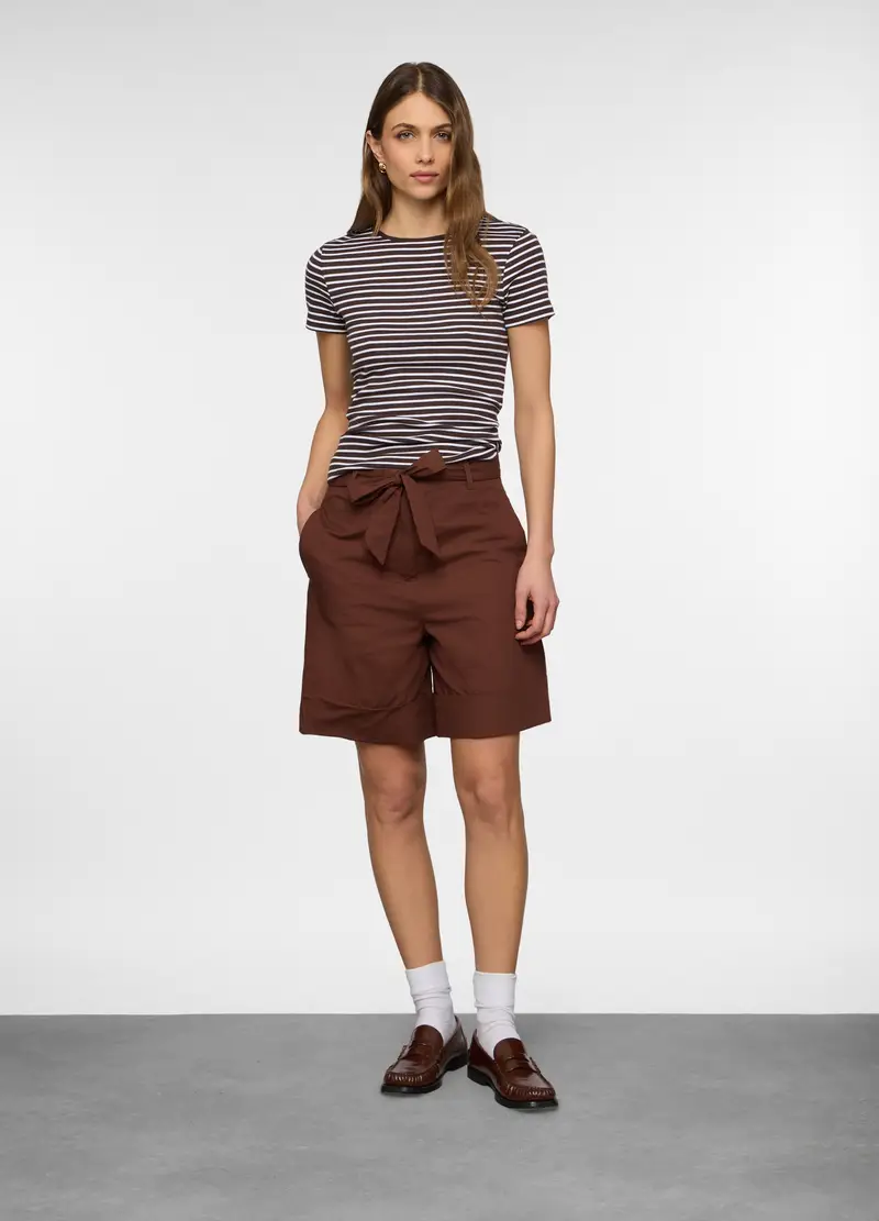 T-shirt Girocollo Fitted In Costina Stretch Donna, Marrone cioccolato